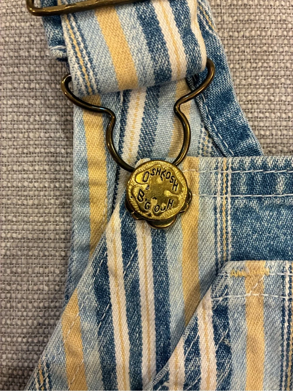 Vintage OshKosh B'gosh Vestbak Blue & Yellow Striped Denim Kids Overalls